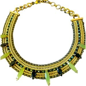 BCBGMaxAzria Gold Runway Statement
Necklace Collar Rhinestone Black Green Signed